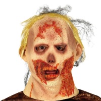 Máscara de zombie con pelo y sangre