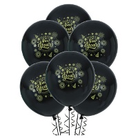 Globos de látex de Happy New Year negros - 10 unidades