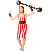Disfraz de forzudo rojo y blanco para mujer