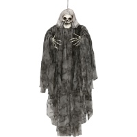 Colgante de esqueleto con capucha gris con luz de 1,70 m