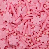 Sprinkles de flores, palitos y bolitas rosa claro de 76 gr - PME