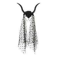 Diadema con cuernos y velo negro
