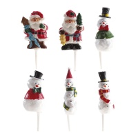 Picks de Papá Noel y muñecos de nieve de 4,5 cm - Dekora - 48 unidades
