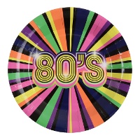 Platos de años 80 multicolor de 22,5 cm - 10 unidades