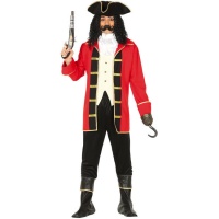 Disfraz de pirata rojo y dorado para hombre