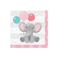 Servilletas de Elephant Baby Girl de 16,5 x 16,5 cm - 16 unidades