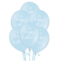 Globos de látex azul Happy Birthday de 30 cm - PartyDeco - 6 unidades