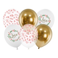 Globos de látex de Love & Leaves de 30 cm - PartyDeco - 6 unidades