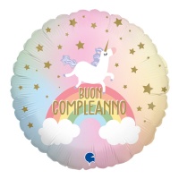 Globo de Buon Compleanno Unicorno Pastello de 46 cm - Grabo
