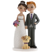 Figura para tarta de boda de novios con mascota de 16 cm