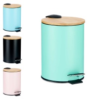 Papelera para baño de 3 L de colores con tapa de bambú