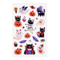 Pegatinas de Halloween gatos y fantasmas con volumen - 1 hoja