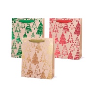 Bolsa de regalo kraft con árboles de Navidad de 18 x 10 x 24 cm - 1 unidad