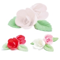 Obleas de flores de Rosa de colores con hojas - Scrapcooking - 4 unidades