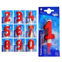 Vela bengala con número roja de 9,5 cm - 1 unidad