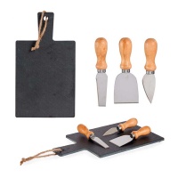Tabla de cortar de 30 x 17 cm de pizarra para quesos con 3 cuchillos