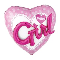 Globo de corazón de Baby Girl 3D rosa de 91 x 91 cm - Anagram