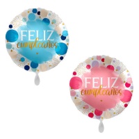 Globo de Feliz cumpleaños de colores con lunares de 43 cm - Premioloon