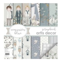 Kit de scrapbooking papeles, bloc y die cuts madera de Comunión Blue - Artis decor