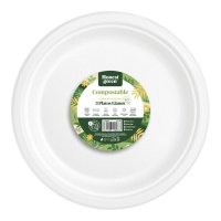 Platos de 30 cm redondos de cartón compostable blanco - 3 unidades