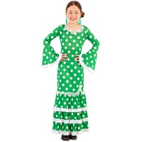 Disfraz de sevillana verde con lunares blancos para niña