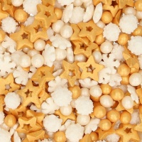 Sprinkles de figuras doradas y blancas de 180 gr - FunCakes