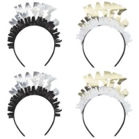 Diademas de Happy New Year doradas y platas - 4 unidades