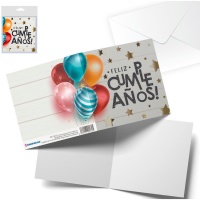 Tarjeta de cumpleaños globos y estrellas