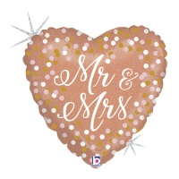 Globo de corazón Mr & Mrs rosa dorado de 46 cm - Grabo