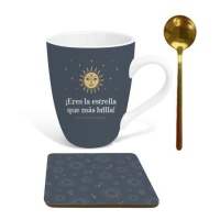 Taza de 300 ml Estrella con cuchara y posavasos