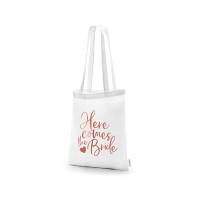 Bolsa de tela blanca Here Comes The Bride de 39 x 42 cm - 1 unidad