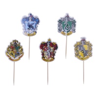 Picks para cupcakes de escudos de Hogwarts - 6 unidades