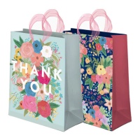 Bolsa regalo de 32 x 26 x 10 cm de Thank you y flores - 1 unidad