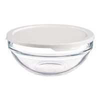 Tupper de 0,60 L de cristal redondo con tapa blanca - 1 unidad