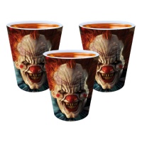 Vasos de 6 cm de PVC chupito de Payaso Asesino - Guirca - 3 unidades