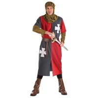 Disfraz de caballero medieval con gorro dorado para hombre