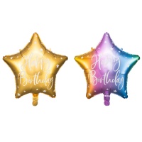 Globo estrella Happy Birthday con estrellas de 40 cm - Partydeco