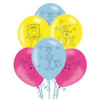 Globos de látex de Bob Esponja de 27 cm - 6 unidades