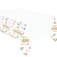 Mantel de flores de Happy Birthday de 1,20 x 1,80 m