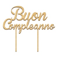Topper para tarta de Buon Compleanno dorado de madera