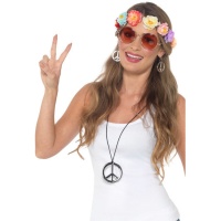 Conjunto hippie con cinta, gafas, pendientes y collar