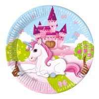 Platos de unicornio y castillo de 23 cm - 8 unidades