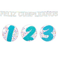 Guirnalda de feliz cumpleaños con número de goma eva azul