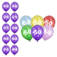 Globos de látex de cumpleaños de números de 30 cm - PartyDeco - 50 unidades