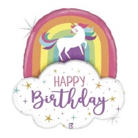 Globo de Unicornio Arcoiris Happy Birthday de 89 cm - Grabo