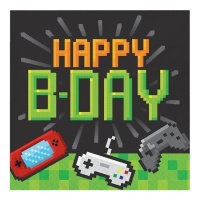 Servilletas Happy B-Day de Videojuegos de 16,5 x 16,5 cm - 16 unidades