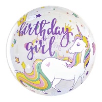 Globo de unicornio Birthday girl transparente