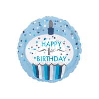 Globo redondo tarta 1 cumpleaños azul de 45 cm - Anagram