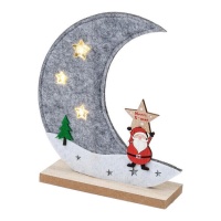 Figura de Luna con Papá Noel gris con luz de 17 cm