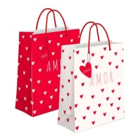 Bolsa regalo de 32 x 26 x 10 cm de Amor rojas y blancas - 1 unidad